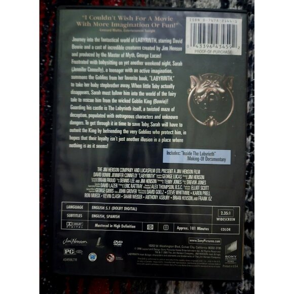 Jim Hensons Labyrinth DVD - Jennifer Connelly & David Bowie - Picture 3 of 3